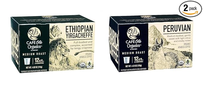 Cafe Ole HEB Single Serve Coffee Pods 12 count - 2 boxes (Ethiopian Yirgacheffe &amp Peruvian)