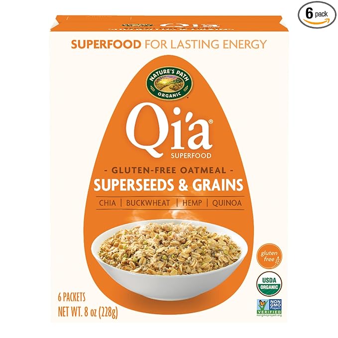 Nature's Path Organic Qi'a Superseeds &amp Grains Instant Oatmeal 8 oz (Pack of 6) Gluten Free Non-GMO