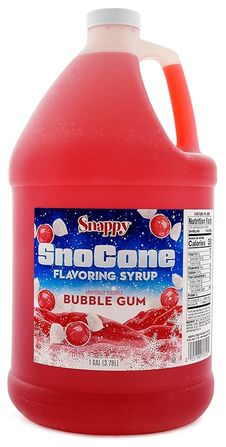 Snappy Bubble Gum Sno Cone Syrup 1 Gallon (128 ounces) Size Ready to Use For Snow Cone Machines Flavored Syrup for Shaved Ice 14 Snow Cone Flavor Options