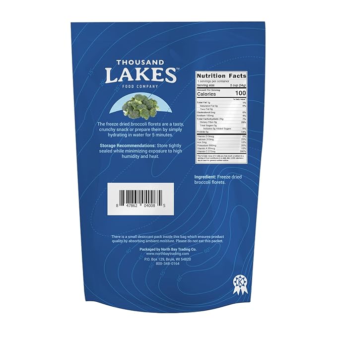Thousand Lakes Freeze Dried Strawberries and Broccoli - 100% Sliced Strawberries 5 oz and 2-Pack Broccoli Florets 1.2 oz