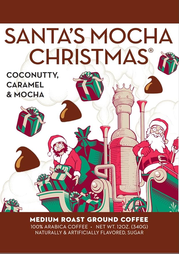 Barnie's Coffee Santa's Mocha Christmas Single Serve Coffee Pods with Coconutty Caramel Mocha Flavor Medium Roast Arabica Coffee Beans Compatible with Keurig Brewers 48 Count