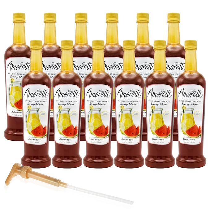 Amoretti - Watermelon Lemonade Beverage Infusion - Drink Mix &amp Water Enhancer with Pump for Flavoring Cocktails Waters Teas and other Beverages Preservative Free