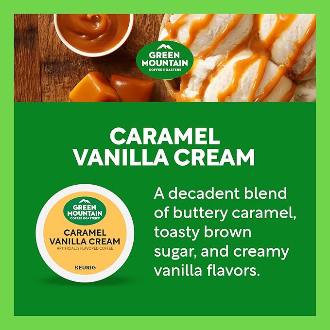 Green Mountain Coffee Roasters Caramel Vanilla Cream Single-Serve Keurig K-Cup Pods Flavored Light Roast Coffee Pods 48 Count