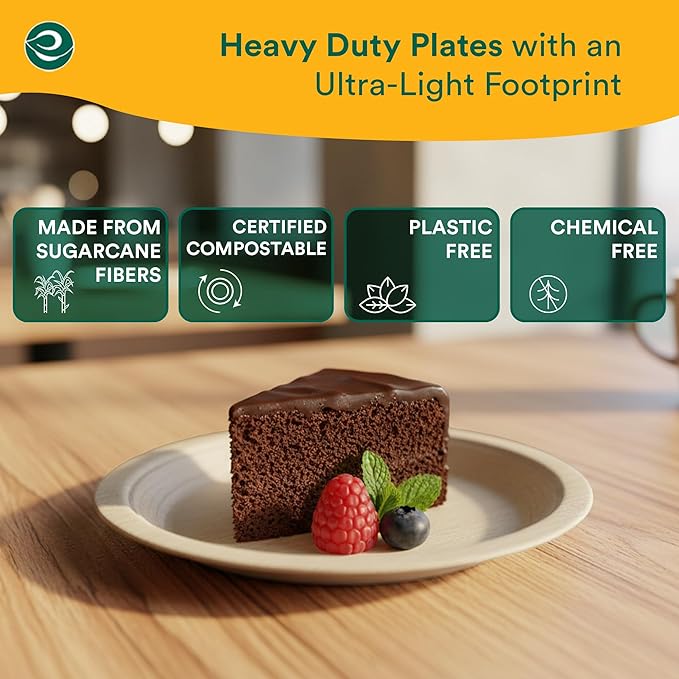 ECO SOUL 6 Inch Compostable Disposable Paper Plates [750 Pack] Food Safe 100% Virgin Bagasse Pulp Heavy Duty Microwave Safe Small Round Dessert Appetizer Plate for Party Picnic &amp BBQ (Brown)