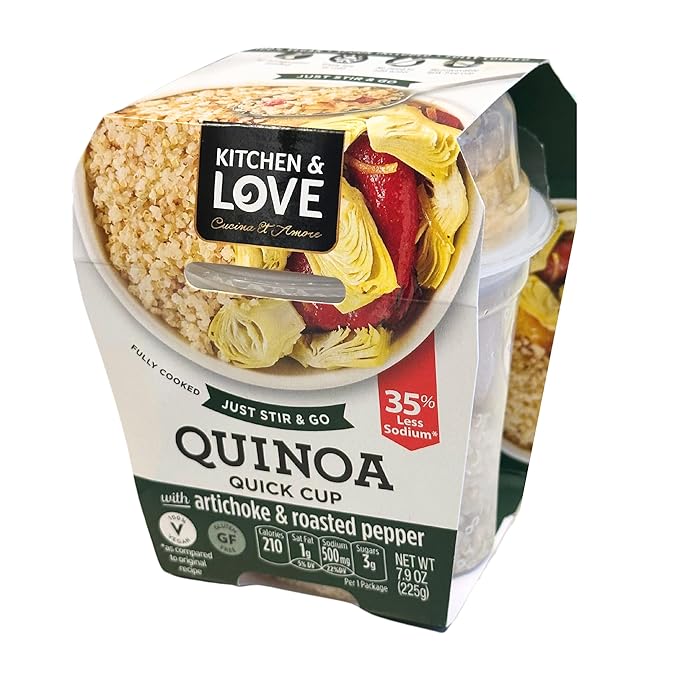 Kitchen &amp Love Artichoke &amp Roasted Peppers Quinoa Quick Meal 6-Pack | Vegan Gluten-Free Ready-to-Eat No Refrigeration Required