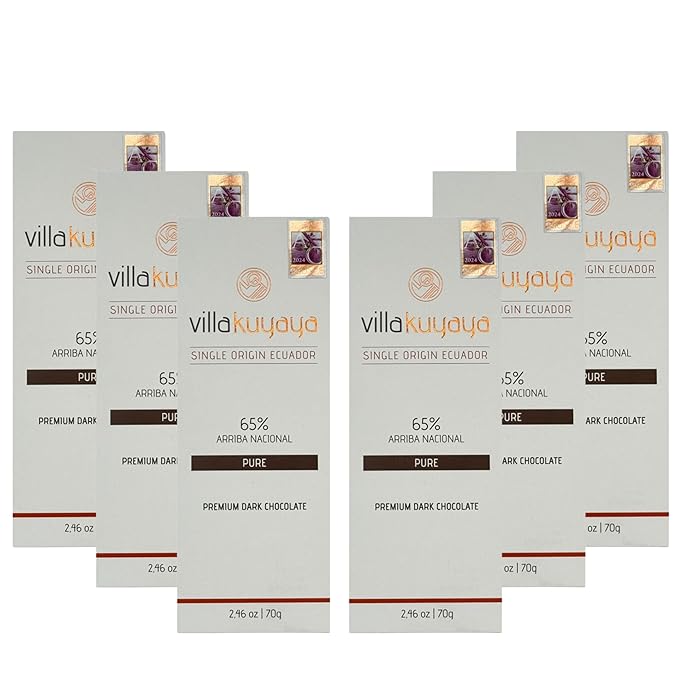 Villakuyaya Premium Dark Chocolate Single Origin 65% Pure (Bronze Award Winner – Academy of Chocolate London 2024) – Gourmet Ecuadorian Cacao Vegan &amp Gluten-Free (Pack of 6)