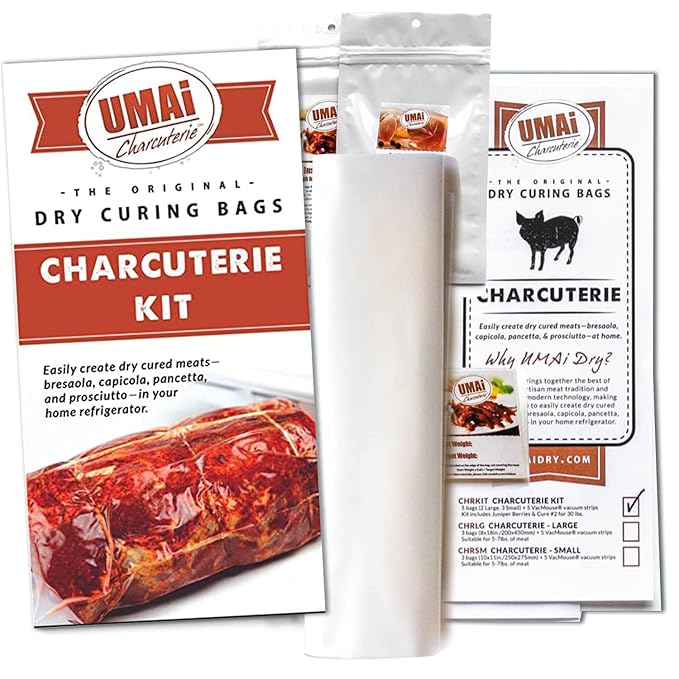 UMAi Dry Charcuterie Kit Dry Curing Meat Kit Incl. 3 Large &amp 2 Small Dry Age Bags for Meat Instacure #2 &amp Juniper Berries Create Gourmet Charcuterie Boards in Your Refrigerator Over 1-6 Mon