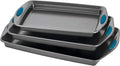 Rachael Ray Bakeware Nonstick Cookie Pan Set 3-Piece Gray with Marine Blue Grips