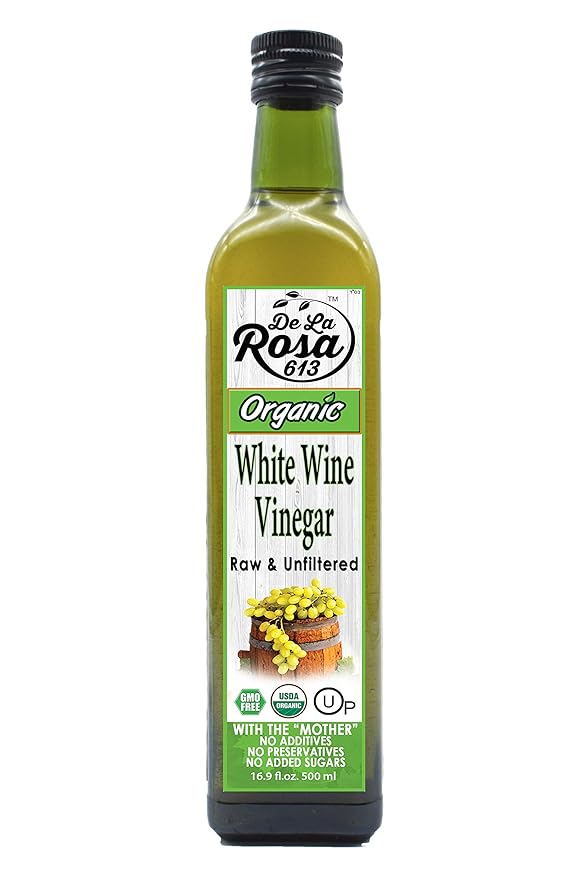 De La Rosa Organic Extra Virgin Olive Oil &amp White Wine Vinegar 100% Pure Raw &amp Unfiltered Vegan Kosher Non-GMO &amp Gluten-Free Great for Salads Dressings Marinades and More 16.9 Oz (