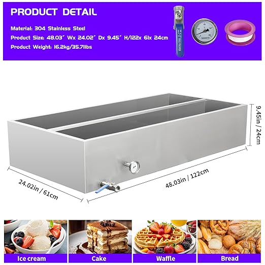 Maple Syrup Evaporator Pan 48 x 24 x 9.4 Inch Maple Syrup Pan 47 Gal 304 Stainless Steel Maple Syrup Evaporator Boiling Maple Syrup with Valve and Thermometer and Divided