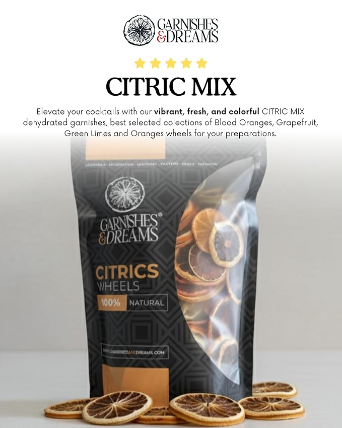 Garnishes &amp Dreams Citric Mix (9.5oz) – Dehydrated Lime Grapefruit Blood Orange &amp Orange Slices for Cocktails Mixology &amp Desserts Natural Citrus Garnish No Sugar Added Vegan Fruit Wh