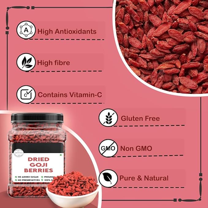 Generic Superfoods - Dried Goji Berries -Jar - Unsweetened Goji Berry Dry Fruits100% Natural/Rich in Vitamin A 200 gm