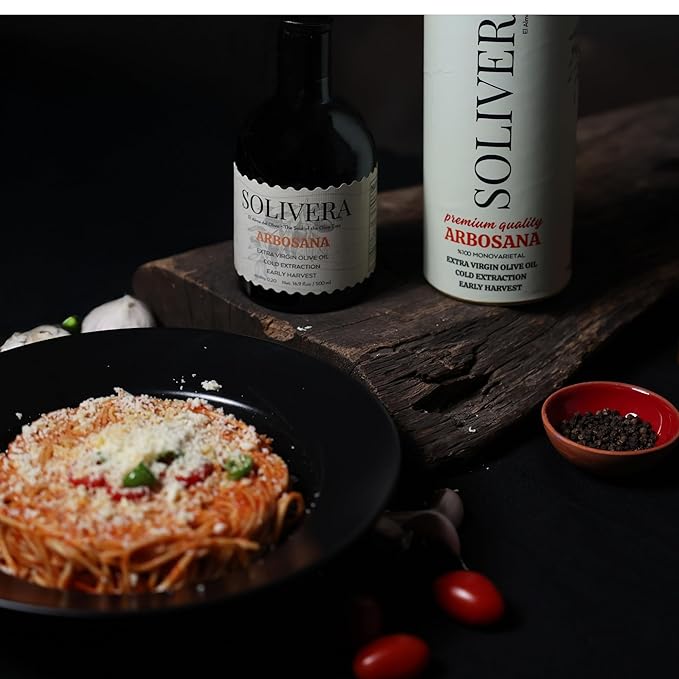 Solivera Arbosana Extra Virgin Olive Oil Cold Pressed 300+ High Polyphenols Smooth Creamy &amp Nutty Flavor Single-Origin Organic Olive Oil Hand Picked Gourmet Oil - 16.8 fl. oz. (Arbosana)