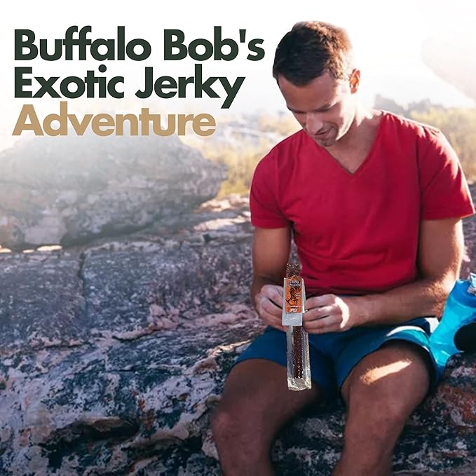 Buffalo Bob’s Wild Game Jerky (10-Pack) | Premium Exotic Meat Sampler Gift Pack | Includes Buffalo Elk Venison Ostrich Wild Boar Camel Alligator Jerky | Ideal for Trips Camping &amp Hiking