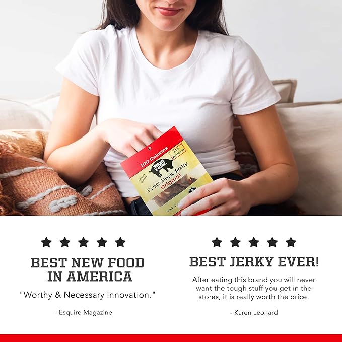 Craft Pork Jerky Original Flavor 8 x 2.25 oz Bags – Tender Hickory-Smoked Heritage Pork Jerky | Keto Paleo Gluten-Free | High-Protein Snack – Big Fork Brands