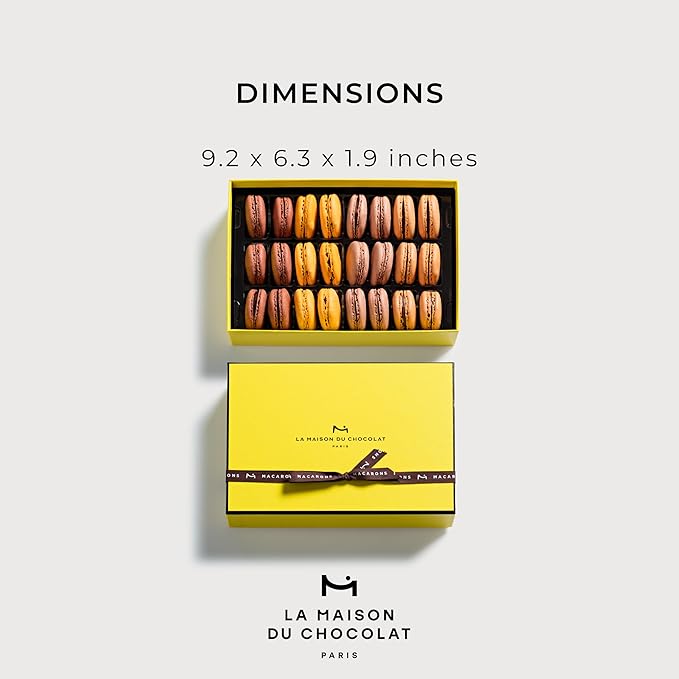 LA MAISON DU CHOCOLAT Macaron Gift Box - Gourmet French Dark Chocolate Filling with Shells in Assorted Flavors (24 Pieces)