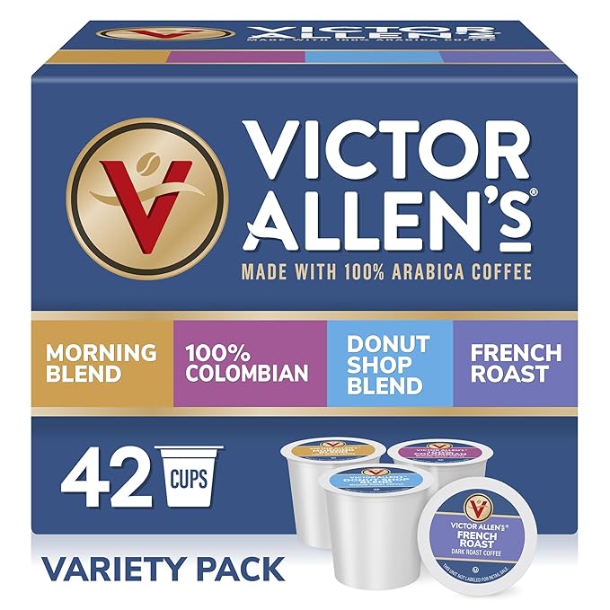Victor Allen's Coffee Variety Pack (Morning Blend 100% Colombian Donut Shop Blend French Roast) 42 Count Single Serve Coffee Pods for Keurig K-Cup Brewers