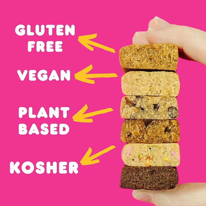 Whoa Dough Allergen Friendly Edible Cookie Dough Bars- Certified Non-GMO Kosher and Gluten Free Bar - Healthy Snack Foods - Plant Based Snacks - Real Ingredients - Variety Pack (6 Bars)