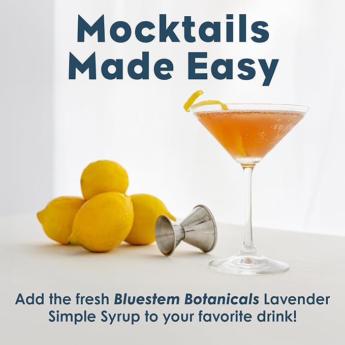 Bluestem Botanicals Organic Lavender Simple Syrup 8 oz Cocktail and Mocktail Mixer for Drinks Non-Alcoholic