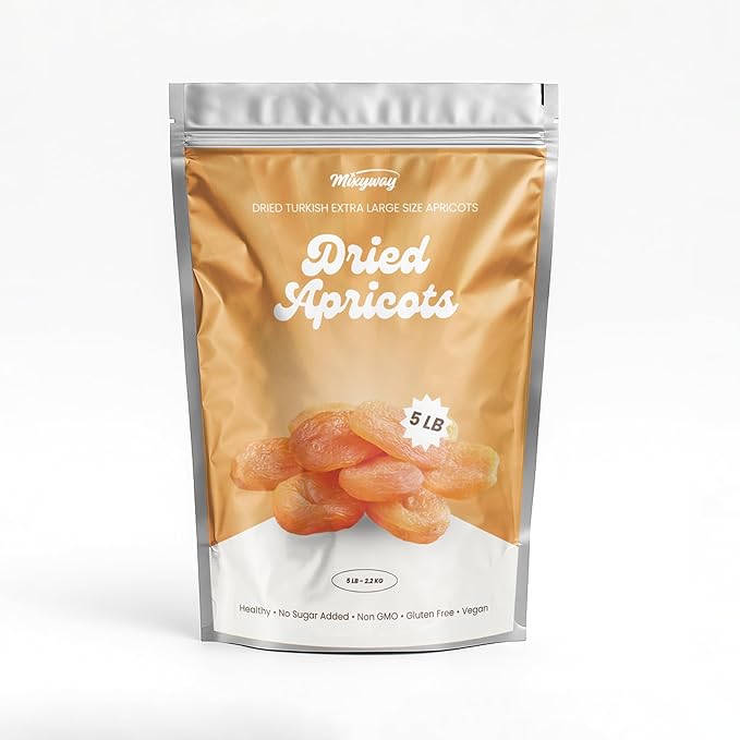 Mixyway Dried Turkish Extra Large Size Apricots. Healthy No Sugar Added Non GMO Gluten Free Halal Kosher Vegan All Natural Dried Fresh Apricot 2025 Summer Harvest. (5 Lb)