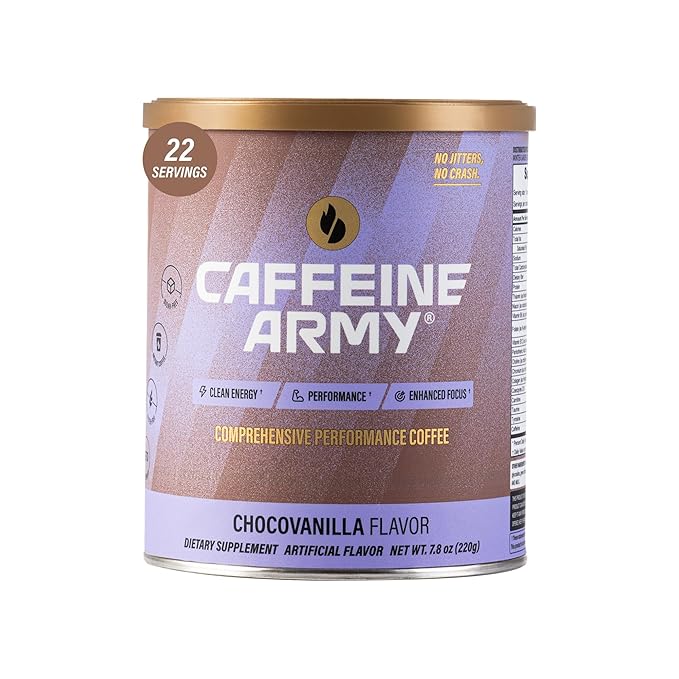 CAFFEINE ARMY ChocoVanilla | Functional Coffee with Collagen Peptides MCTs CoQ10 and Adaptogens: Clean Energy Supports Daily Attention No Jitters or Crash (7.8 oz 22 Servings)