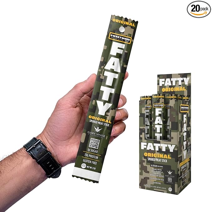 FATTY Grass-Fed Beef Smoked Meat Sticks Original Flavor 13g Protein Per Stick 2 oz. (Pack of 20)