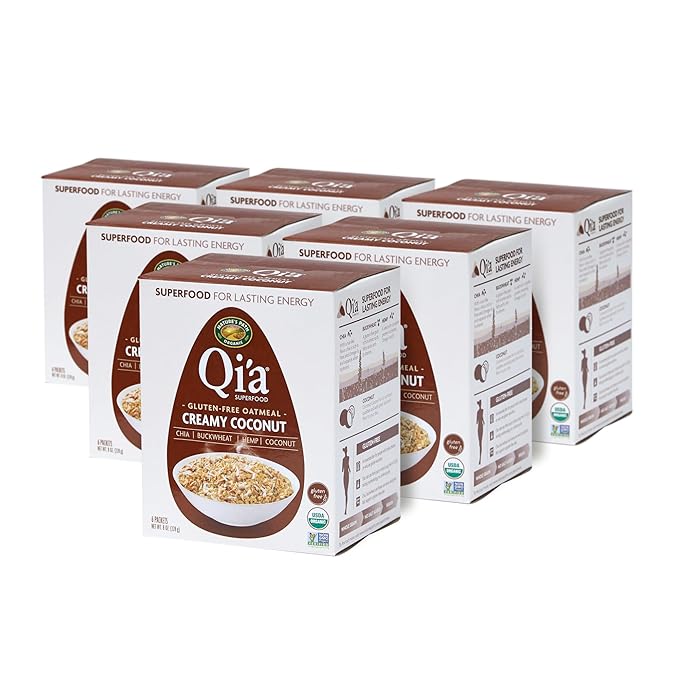 Nature's Path Organic Qi'a Creamy Coconut Instant Oatmeal 8 oz (Pack of 6) Superfood Blend with Chia &amp Hemp Gluten Free Non-GMO