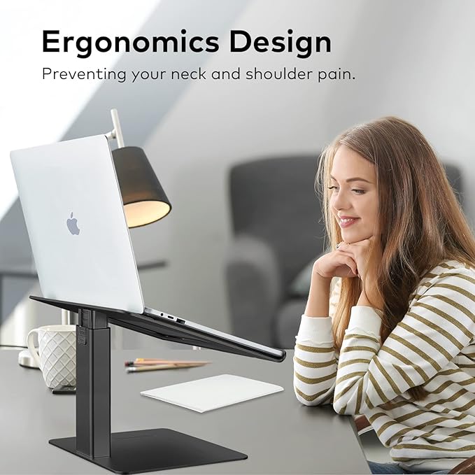 Laptop Stand for Desk Ergonomic Aluminum Laptop Stand Adjustable Height from 7-15 Sitting and Standing Laptop Riser for 10-17 Notebook