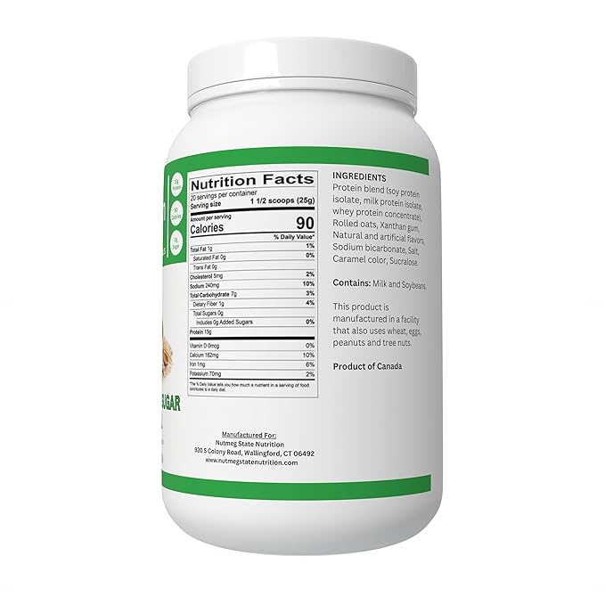 Nutmeg State Nutrition - High Protein Instant Oatmeal Mix Keto Friendly 15g Protein 90 Calories 0g Sugar 20 Servings Per Container. 17.6 Ounces (Maple Brown Sugar)
