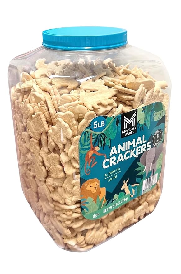 Members Mark Animal Crackers 5 lb Bulk Tub Lightly Sweet Classic Snack - A Resealable Party Size Container for Pantries Events &amp Large Groups