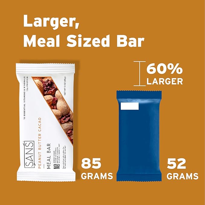 SANS Chocolate Lovers Meal Replacement Protein Bar | All-Natural Nutrition Bar With No Added Sugar | Dairy-Free Soy-Free and Gluten-Free | 17 Essential Vitamins and Minerals | (12 Pack)