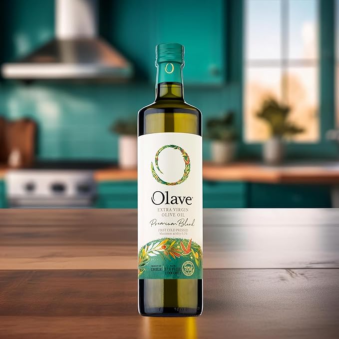 Olave Chilean Olive Oil – Extra Virgin Blend – First Cold Press – Flavorful for Salads Veggies Bread and Soup – Premium Olive Oil (Pack of 4 Premium 16.9)