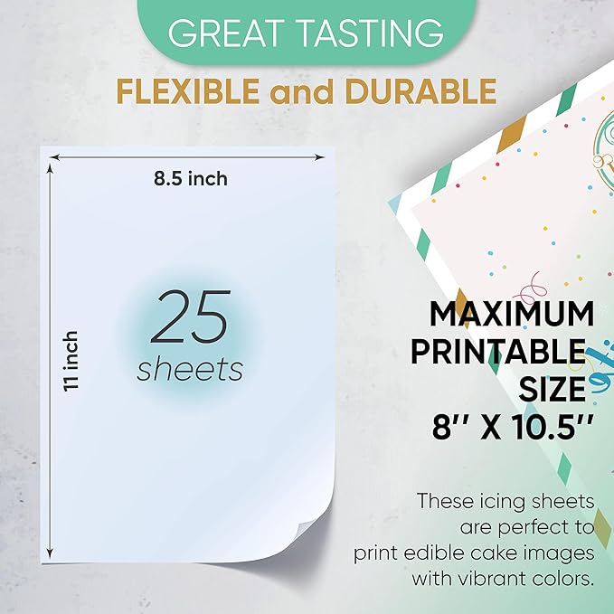 Splendid Sensations 25 ct Edible Paper Edible Printer Edible Images for Cakes Edible Paper for Cakes and Cookies Sugar Paper Icing Sheets Edible Cake Images Edible Cake Prints Frosting Sheets