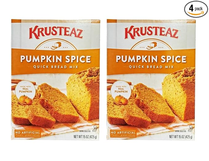 Krusteaz Baking Mix Pumpkin Spice Quick Bread Mix Made with Real Pumpkin &amp No Artificial Flavors 15 Ounce Box (Pack of 4)
