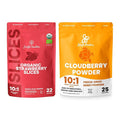 Jungle Powders Freeze Dried Strawberries Organic USDA Certified Strawberry Slices 3.2 Ounce Bag + Wild Cloudberry Powder for Smoothies Baking Jam 3.5 Ounce Bag Pure Nordic Freeze Dried Cloudberry