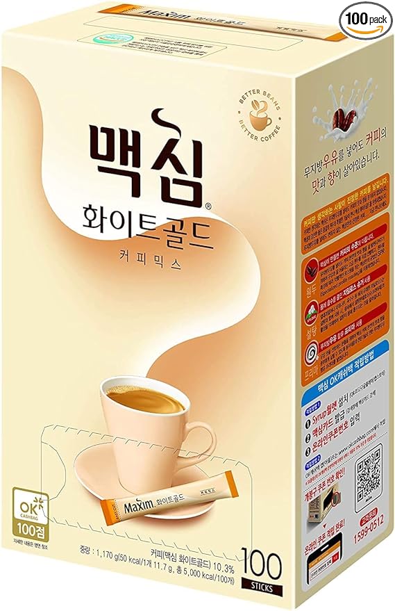 Maxim White Gold Instant Coffee Mix 1 Box 100 Sticks