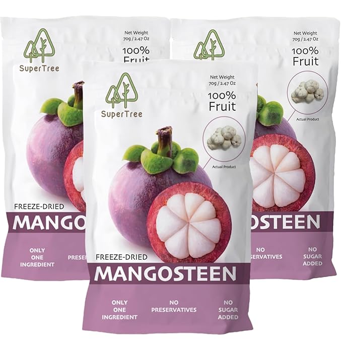 Premium Whole Freeze Dried Tropical Fruits 100% fruits natural 70g (2.5 oz) nothing else added. (3-pack mangosteen)