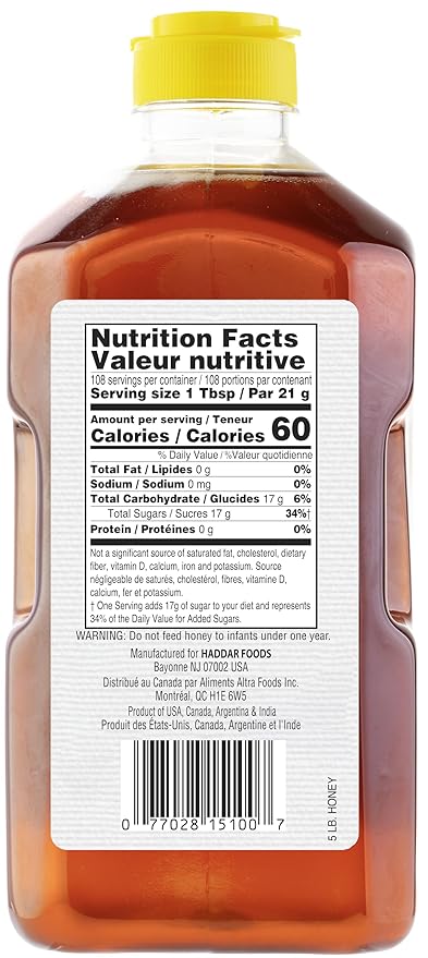 Haddar US Grade A Bulk Honey 5lb | 100% Pure | Clover Honey | No Fillers | Kosher