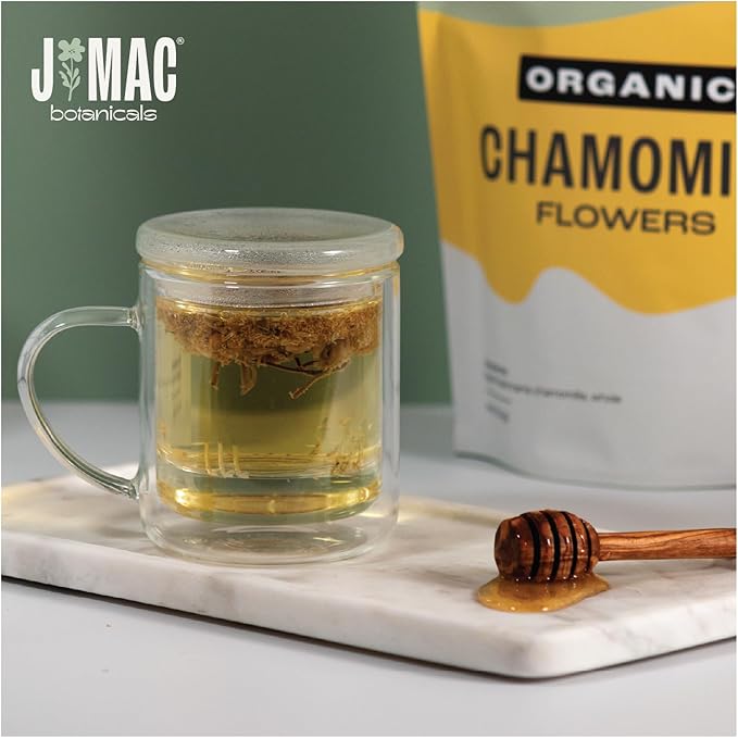 J Mac Botanicals Organic Chamomile Flowers (1 pound) Certified USDA Organic. Whole Dried Chamomile Flower Loose Leaf Tea