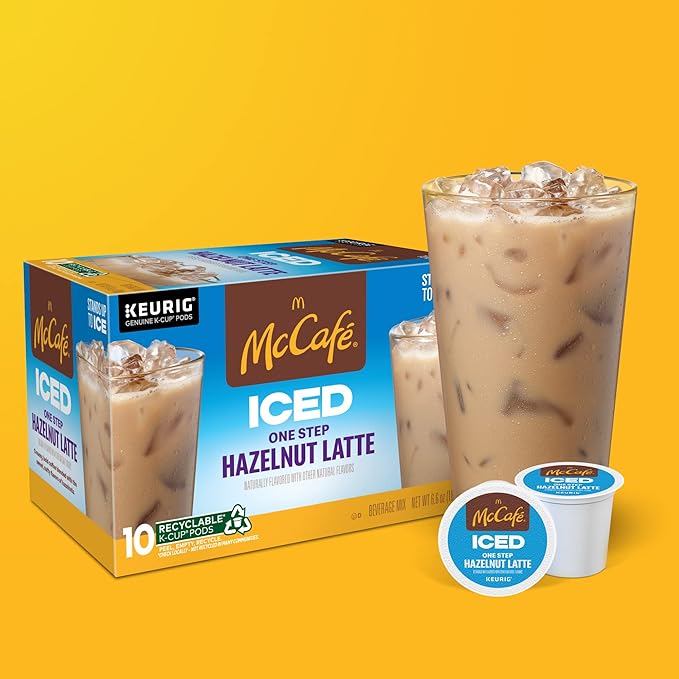 McCafe ICED One Step Hazelnut Latte Keurig Single Serve K-Cup Pods 60 Count (6 Packs of 10)