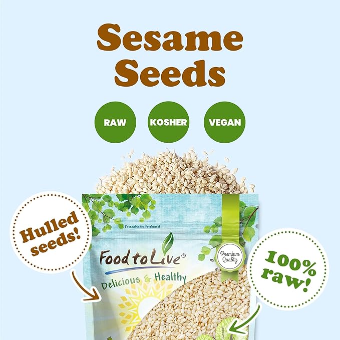 Hulled Sesame Seeds 18 Pounds — Non-GMO Verified Whole Raw White Sesame Seeds Kosher and Vegan Unroasted Bulk Sesame. High in Magnesium Iron and Calcium. Perfect for Tahini Paste