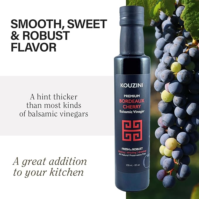 Kouzini Ultra Premium Bordeaux Cherry Balsamic Vinegar Aged Balsamic Vinegars from Modena Italy Premium Smooth &amp Full-Bodied Flavor 250ml Bottle