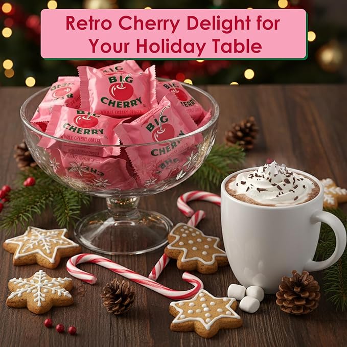 Big Cherry Candy Bars Pack of 24 - Whole Real Cherry Coated with Chocolate and Topped with Chopped Roasted Peanuts - Individually Wrapped Nostalgic/Retro Candy - Kosher Certified Delicious Candies