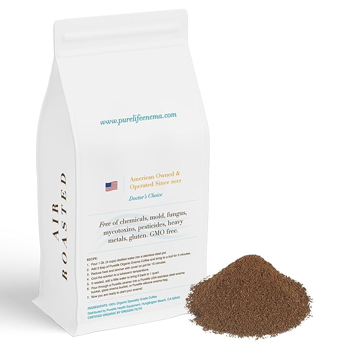 Purelife Enema Coffee- Certified Organic - Light Air Roast - Ground - Specialty Grade -Third Party Lab Tested - Mycotoxin Free - Accepted By Gerson Since 2012