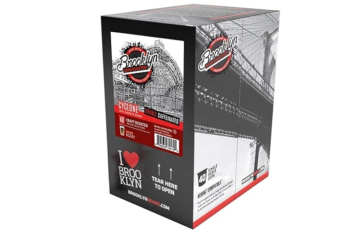 Brooklyn Beans Cyclone Gourmet Coffee Pods - Compatible with Keurig K Cup Brewers Including 2.0 Machines 40 Count Strong and Intense Double Caffeine