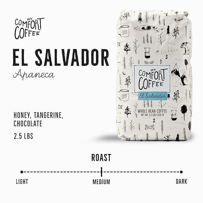 Mt. Comfort Coffee El Salvador Medium Roast 2.5lb - Flavor Notes of Honey Tangerine &amp Chocolate - Sourced From Local El Salvadorian Coffee Farms - Roasted Whole Bean
