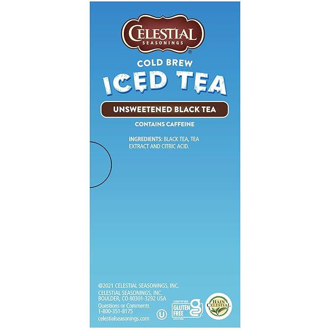 Celestial Seasonings Cold Brew Iced Tea Unsweetened Contains Caffeine 18 tea bags (Pack of 6)