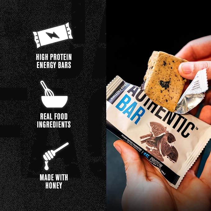 Authentic Bar Cookie Crumble Protein Bars - Tasty Meal Replacement Energy Bars w/ 15g Whey Protein Isolate Natural Sugars from Pure Honey Healthy Fat Peanut Butter Foundation - 12 Pack