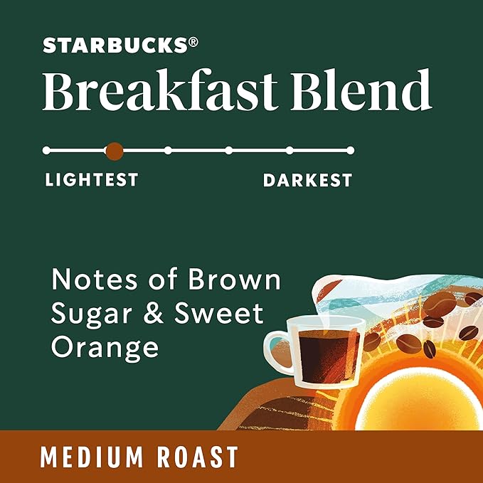 Starbucks Ground Coffee Medium Roast Hot or Iced Coffee Breakfast Blend Six 12 oz Bags