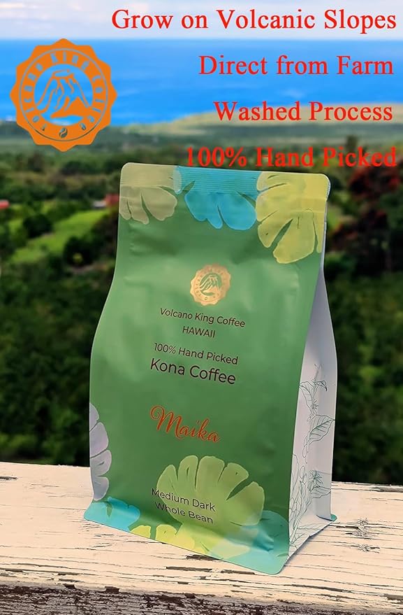 Hawaiian Coffee Beans 100% Kona Coffee Select Grade Medium Dark Roast Whole Bean Hand Picked Great for Espresso Drip or French Press(Maika 7 oz)